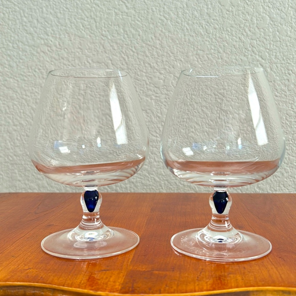 Courvoisier Cobalt Blue Teardrop Stem Cognac Brandy Sniffer Stemware Glasses 2 - Picture 5 of 6
